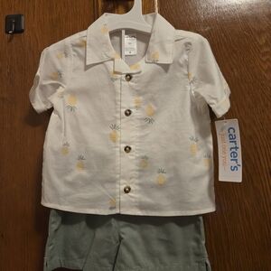 Carter's Cream Pineapple Print Button Down Shirt